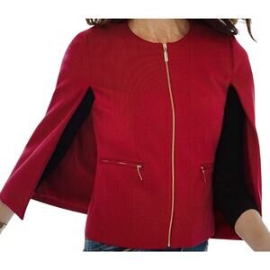 Chico's Ponte Cape Women's Large Red Padded Chic Full Zip Office Career Business